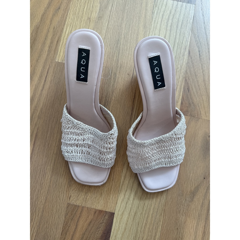 Aqua Bloomingdales Pale Pink Woven Wedge Mule Heels 8